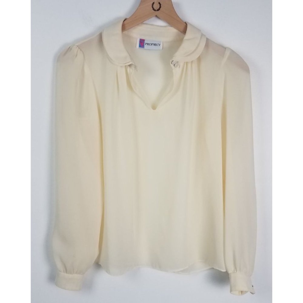 Vintage Prophecy Women's Sz. S Ivory Sheer Puff/Long Sleeve Blouse